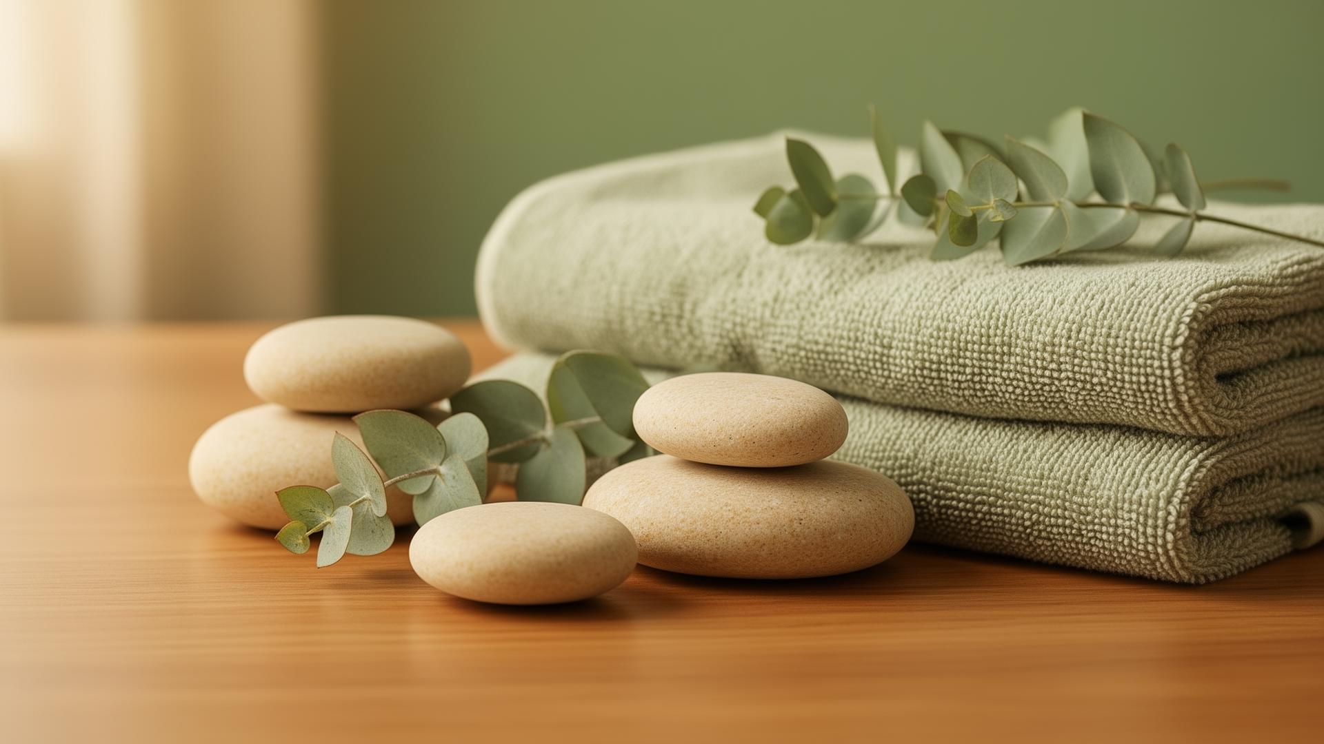 Espace de massage avec pierres et serviettes